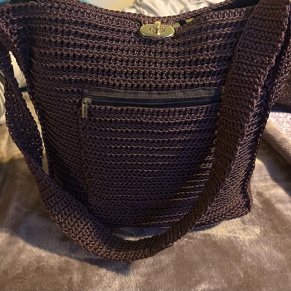Elegant Dark Brown Knit Shoulder Bag